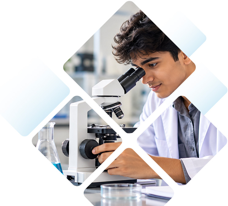Laboratory professional using microscope
